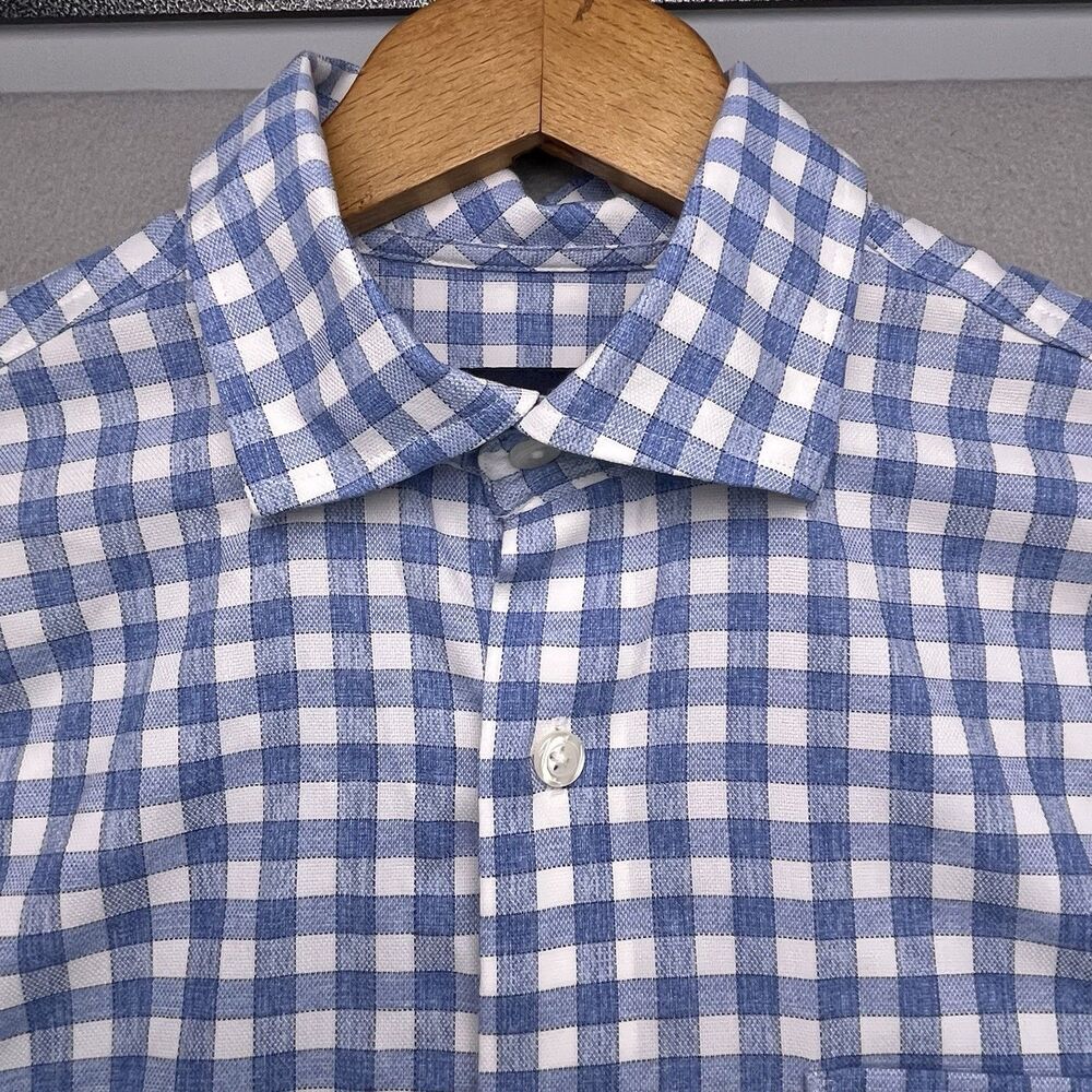 Johnnie-O Performance Shirt Mens Small Blue Check Plaid Button Long Sleeve